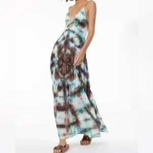 Young Fabulous Broke YFB Delphine Tie-Dye Gauze Keyhole Multicolor Maxi Dress XS